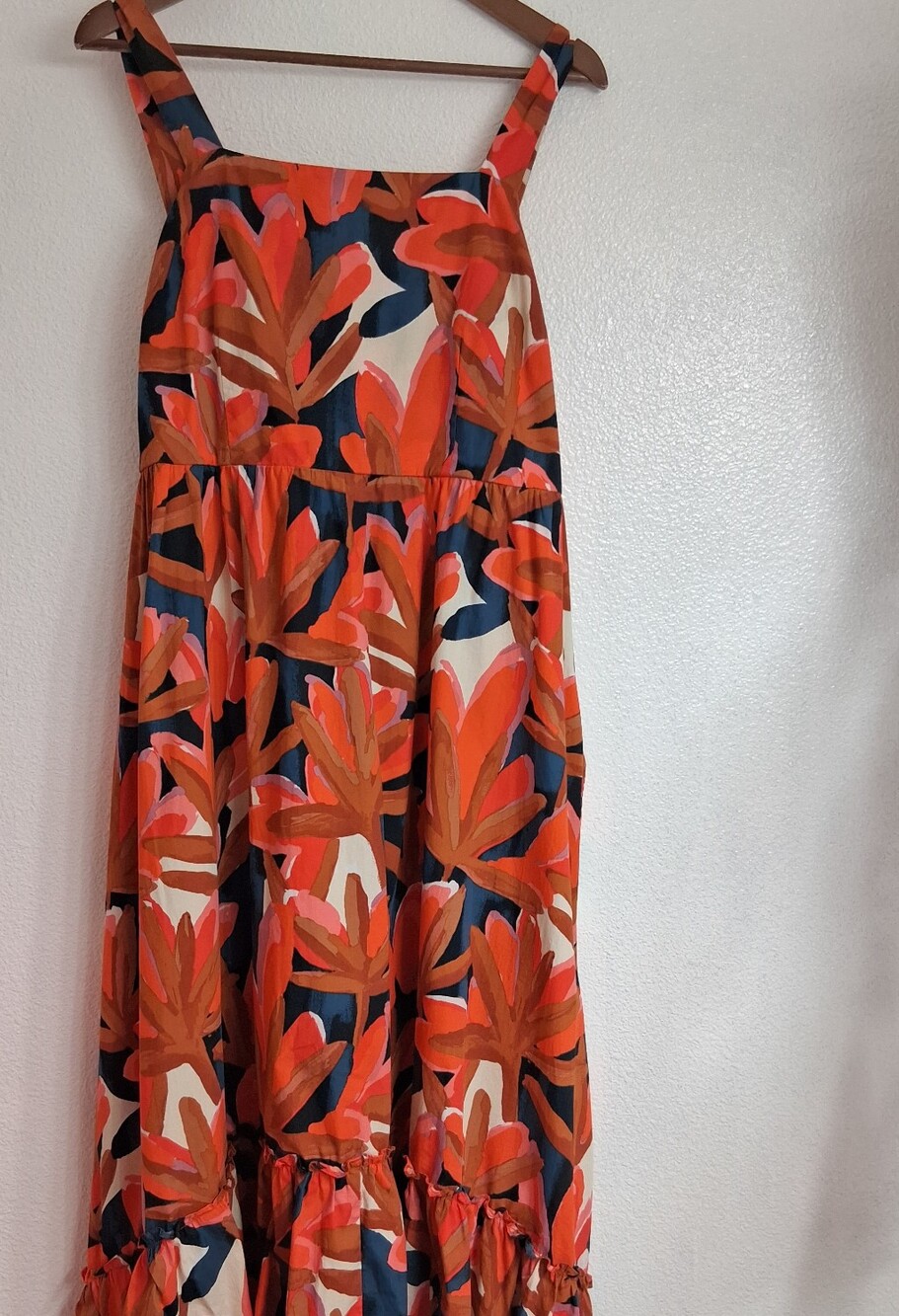 Who What Wear Red-Orange and Navy Floral Maxi Dress Size XL